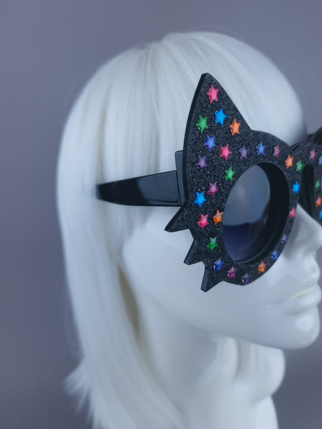 "Meowzer" Black Glitter Star Cat Sunglasses