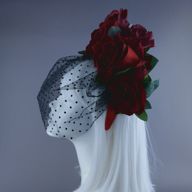 "Illusion" Red Rose & Veil Flower Headdress