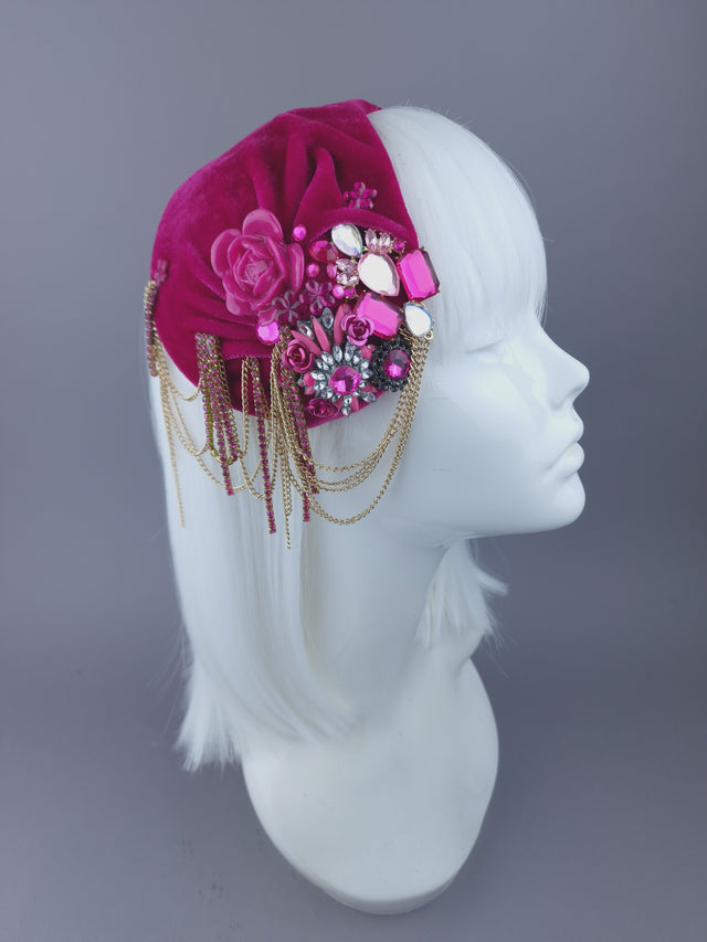 Pink Velvet Jewel Vintage Inspired Hat "Anna"
