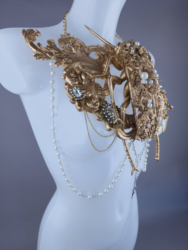 "Demonique" Gold Filigree Cockroach & Pearl Body Jewellery Harness