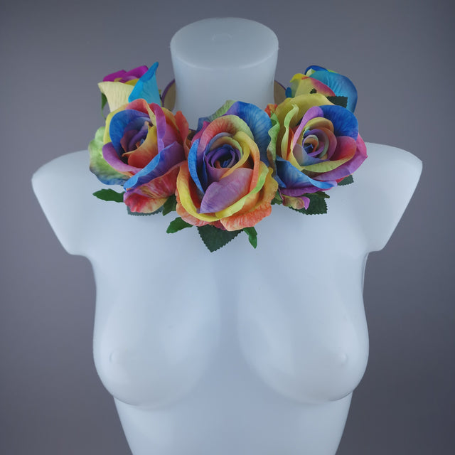 Pearls & Swine: Pride Rainbow Rose Flower Headdress & Neckpiece