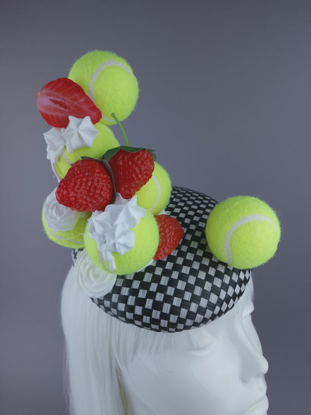 Pearls & Swine: Wimbledon Fascinator Tennis Balls Hat - Strawberries & Cream
