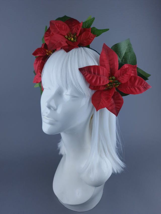 Red Poinsettia Xmas Headdress