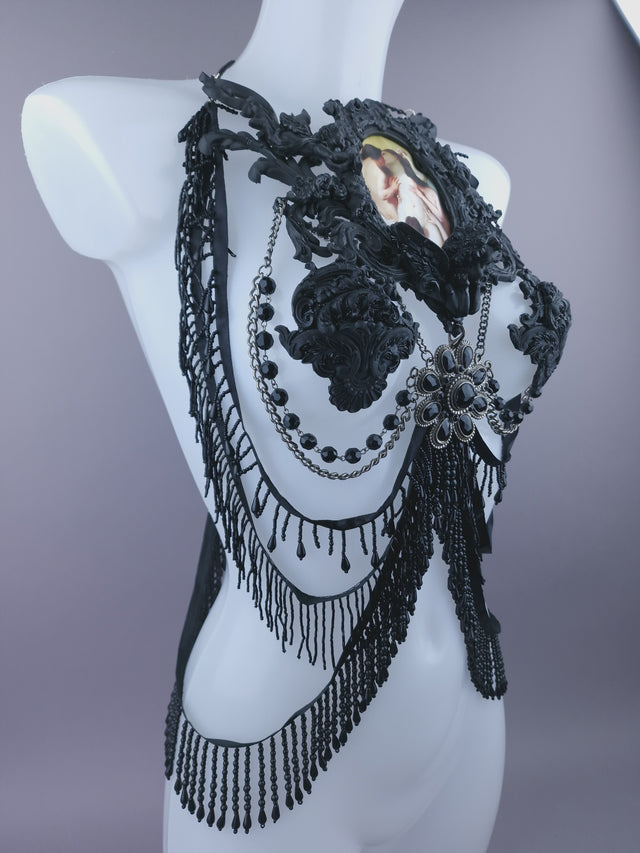 Pearls & Swine: Black Filigree Harness Body Jewellery & Pasties "La Femme Damnée"