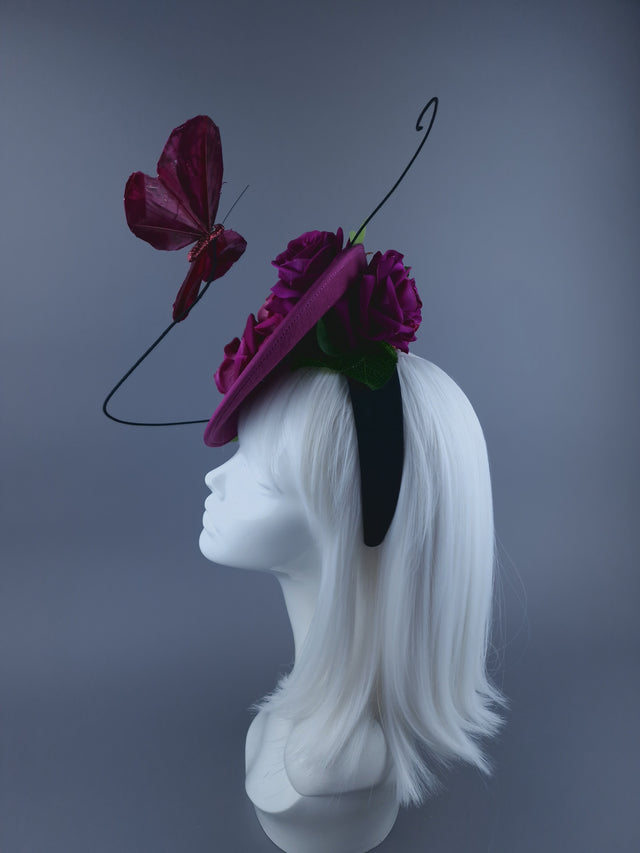 "Emily" Cerise Rose, Stars & Butterfly Fascinator Hat