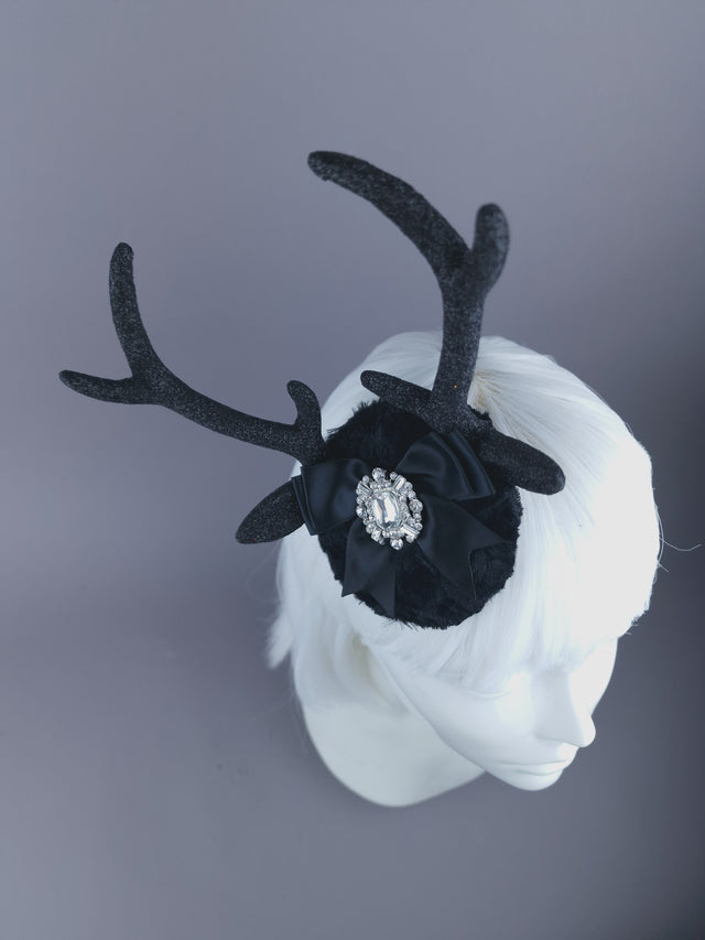 Deer Antlers, Jewel & Bow Mini Fascinator