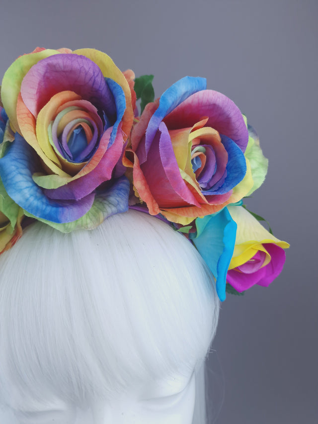 Pearls & Swine: Pride Rainbow Rose Flower Headdress & Neckpiece