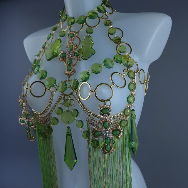 "Limelight" Green & Gold Jewel & Chain Harness