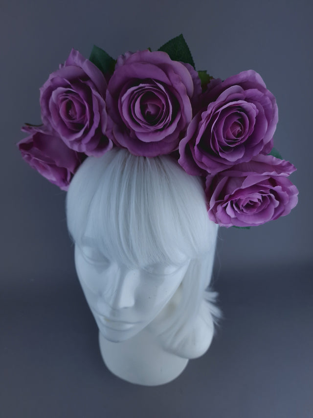 "Mavis" Pink/Purple Rose Flower Headdress & Neckpiece