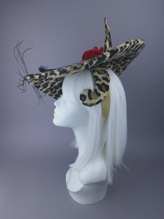 "Purrr" Leopard Print Cat & Rose Hat