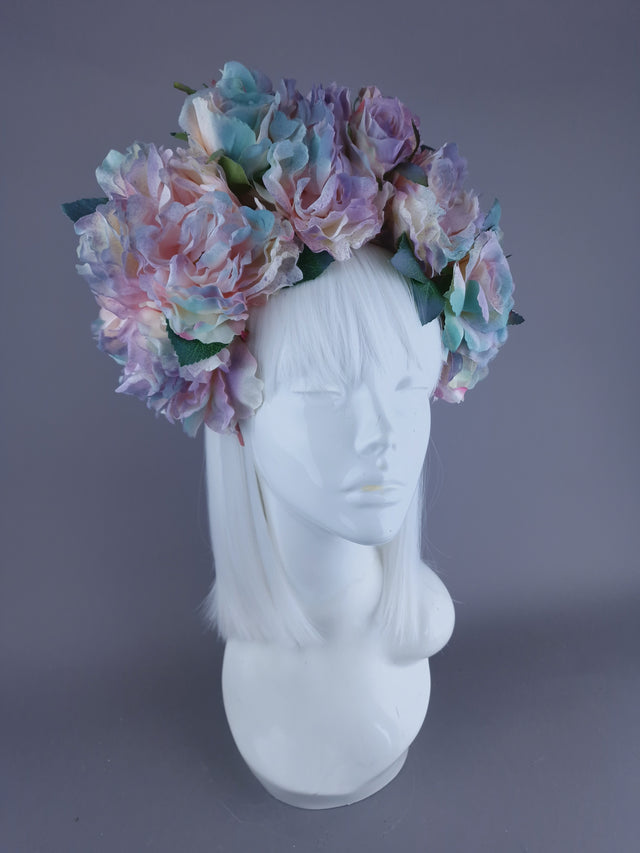 "Bonnie" Pastel Rose & Flower Headdress & Neckpiece