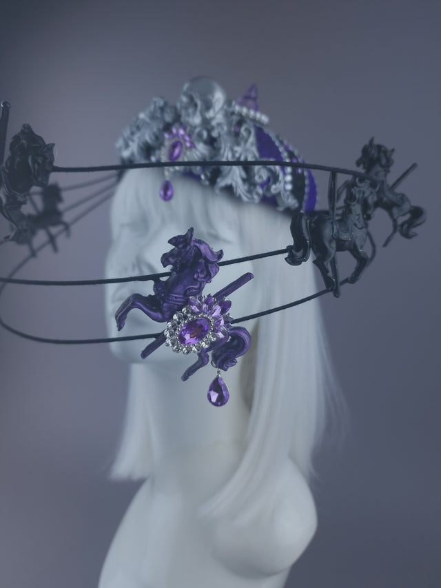 "Cirque Forever" Black & Purple Circus Carousel Wired Veil Hat