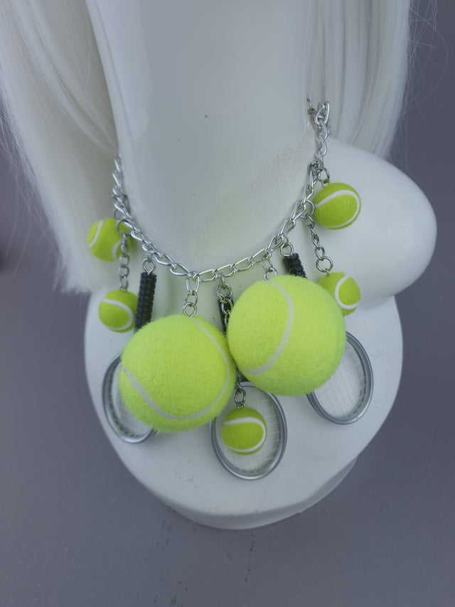 Pearls & Swine: Bespoke Commission Wimbledon Strawberries & Cream Hat with Tennis Ball & Racket Necklace