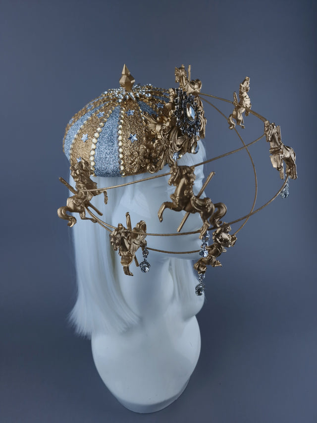 "Cirque Forever" Gold & Silver Circus Carousel Wired Veil Hat