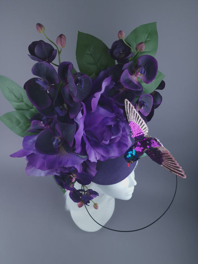 "Aasta" Purple Giant Rose & Orchid Fascinator Hat