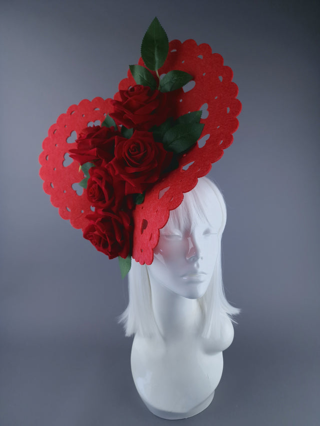 "Amora" Giant Red Heart & Roses Headdress