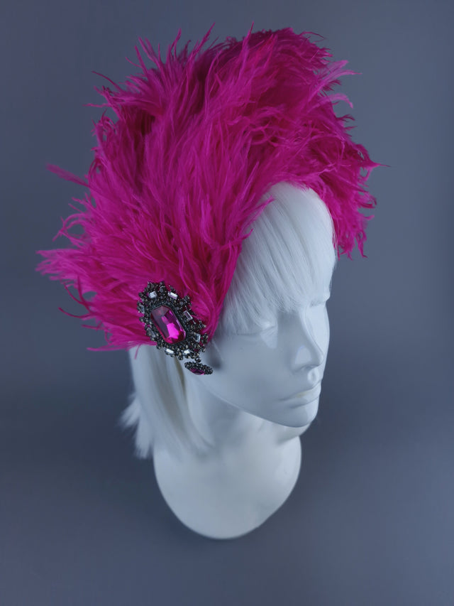 "Nomi" Pink Feather Headdress with Jewel