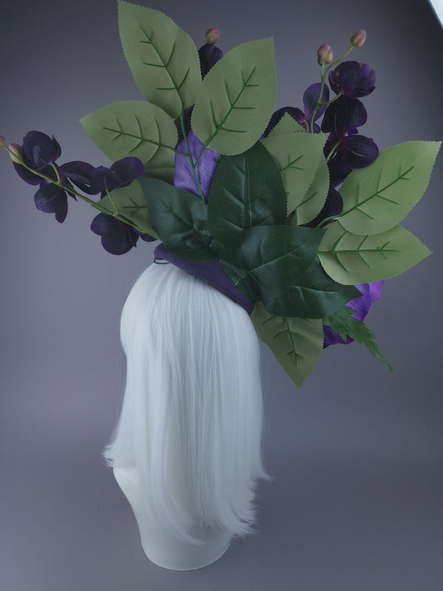 "Aasta" Purple Giant Rose & Orchid Fascinator Hat