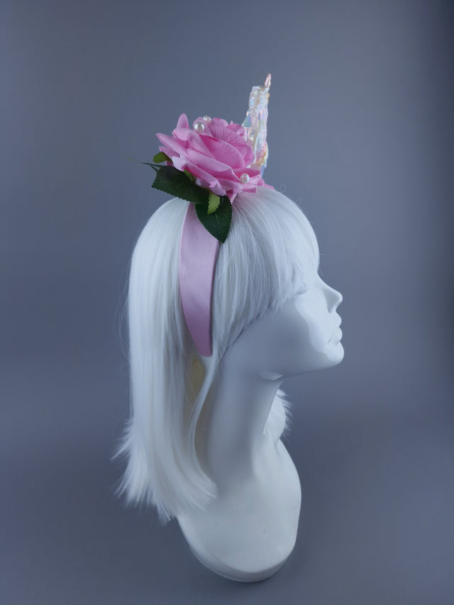 "Spin" Velvet Pink Rose, Pearls & Carousel Horse Headdress