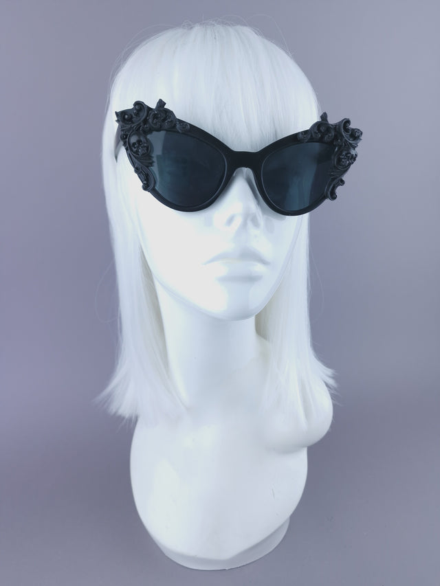 "Ricin" Black Filigree Cateye Sunglasses