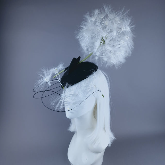 "Dandi-licious" Dandelion & Bow Black Fascinator Hat