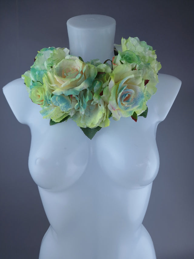 "Lime" Green Rose & Flower Headdress & Neckpiece