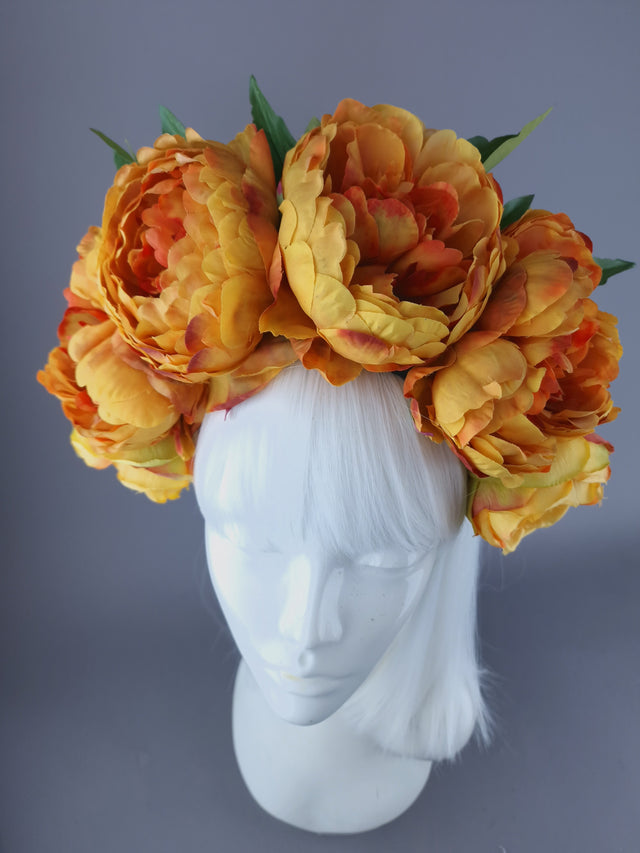 "Vibe" Orange Peony Flower Headdress & Neckpiece