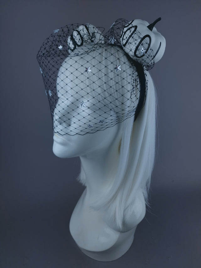 "Boo-Boo" Black & White Pumpkin Ear Veil Headdress