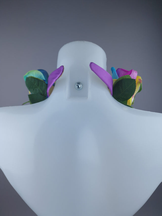 Pearls & Swine: Pride Rainbow Rose Flower Headdress & Neckpiece