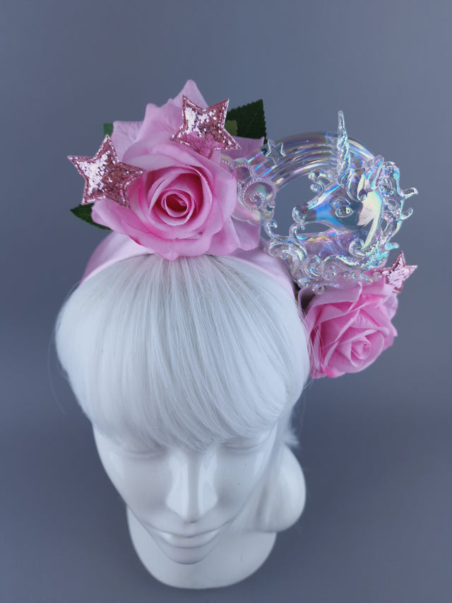 "Star Dust" Velvet Pink Rose, Stars & Unicorn Headdress