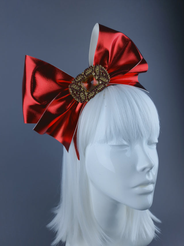 Red Metallic Bow & Jewel Xmas Headdress