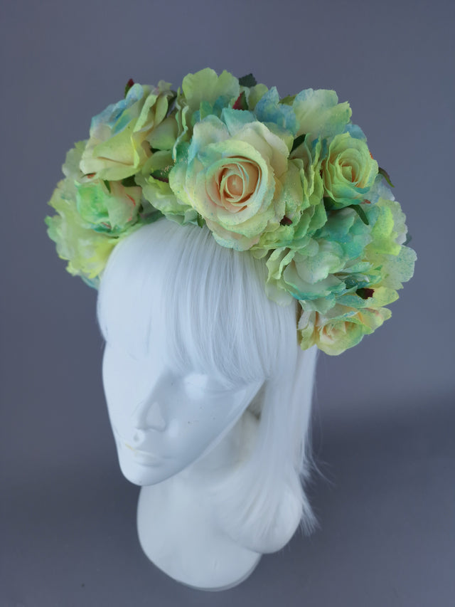 "Lime" Green Rose & Flower Headdress & Neckpiece