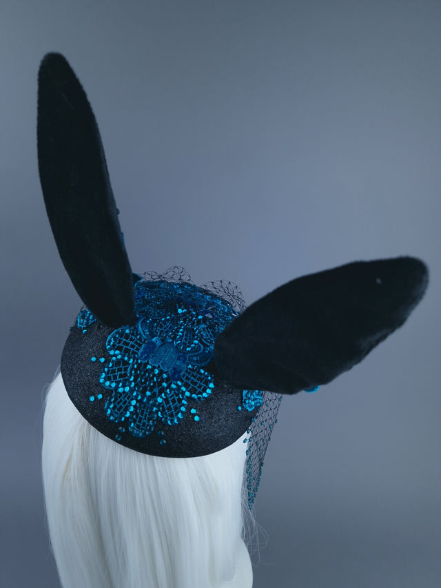 "Luhlaza" Blue Lace Bunny Rabbit Ear Fascinator Hat