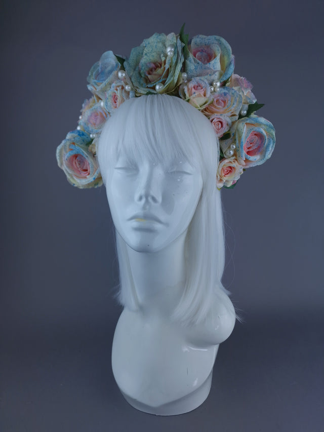 "Lolitta" Pastel Rose & Pearl Flower Headdress & Neckpiece