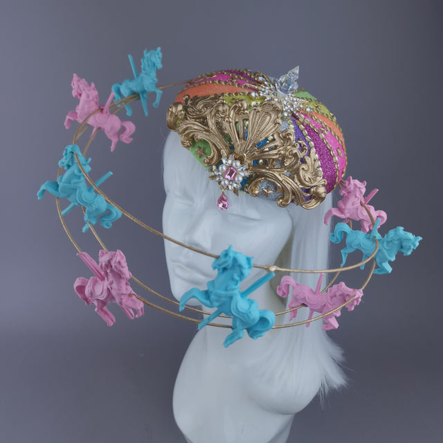 Pearls & Swine: Rainbow Circus Carousel Wired Veil Hat "Cirque Forever"