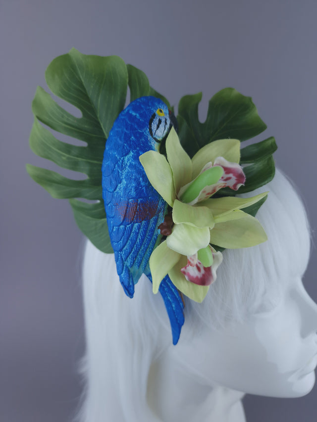 "Tropic" Blue Parrot & Orchid Mini Fascinator