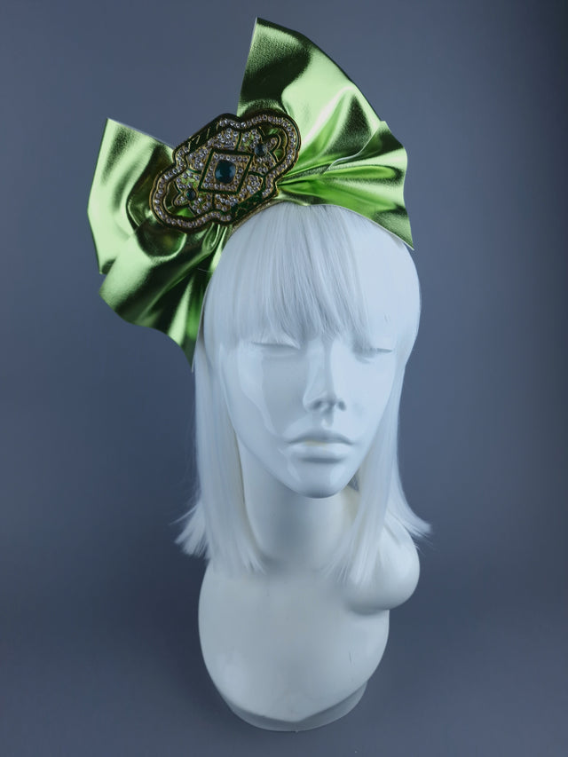 Green Metallic Bow & Jewel Xmas Headdress