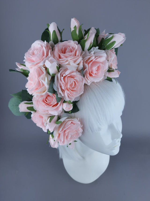 "Ida" Pastel Pink Rose & Rosebud Flower Headdress