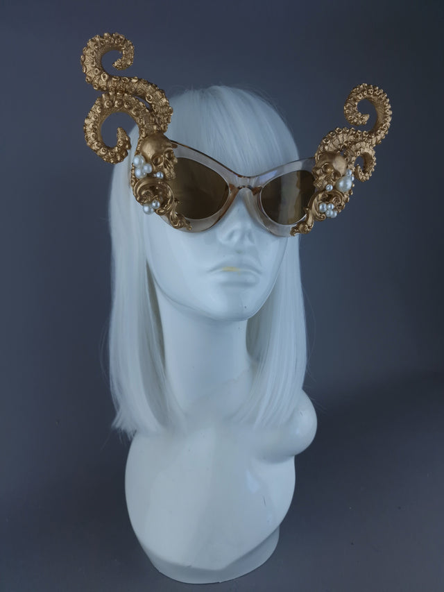 "Astaroth" Gold & Pearl Octopus Kraken Tentacle Sunglasses