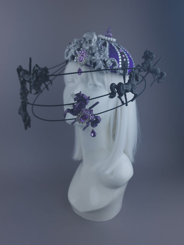 "Cirque Forever" Black & Purple Circus Carousel Wired Veil Hat