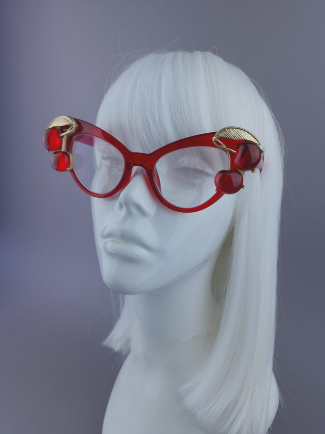 Pearls & Swine: Red Cherry Cateye Sunglasses with Clear or Prescription Lenses