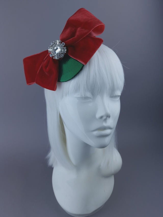 Red Velvet Bow Mini Festive Fascinator