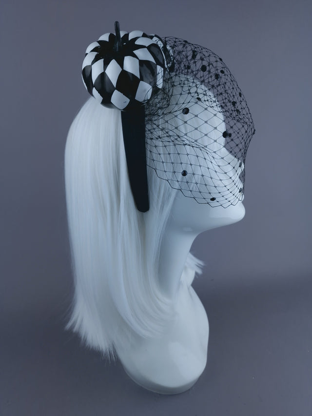 "Boo" Black & White Pumpkin Ear Veil Headdress