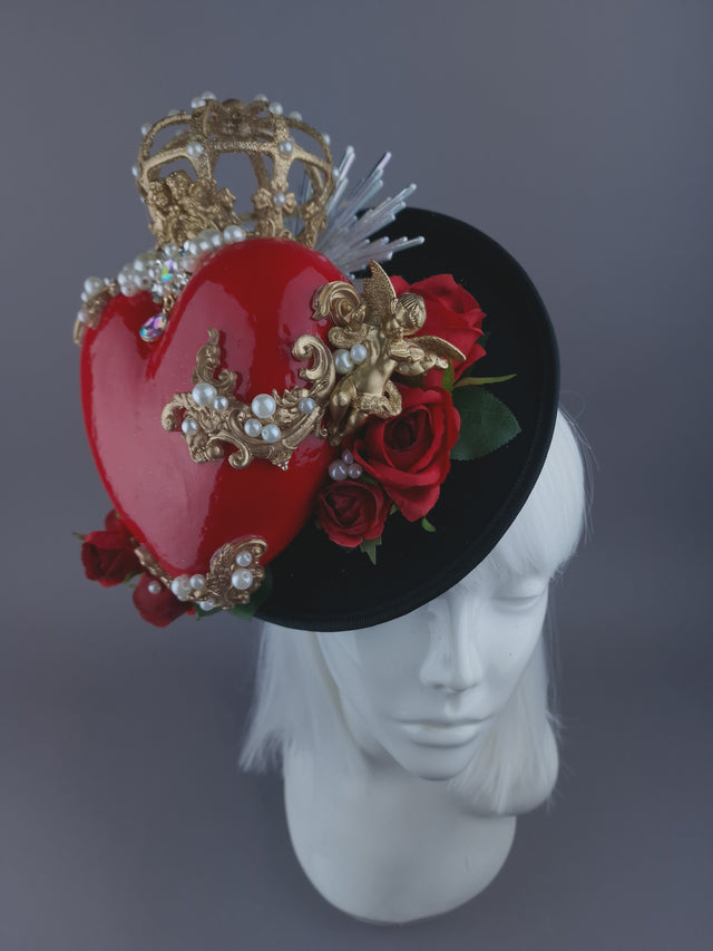 Pearls & Swine: Hat Red Sacred Heart, Cherub & Roses