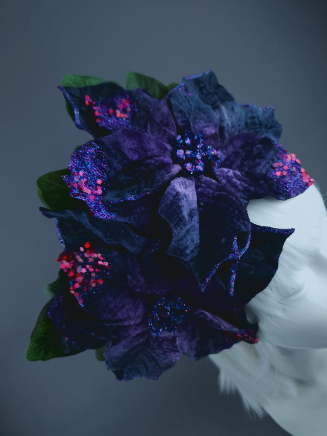 Purple Velvet Poinsettia Xmas Headdress