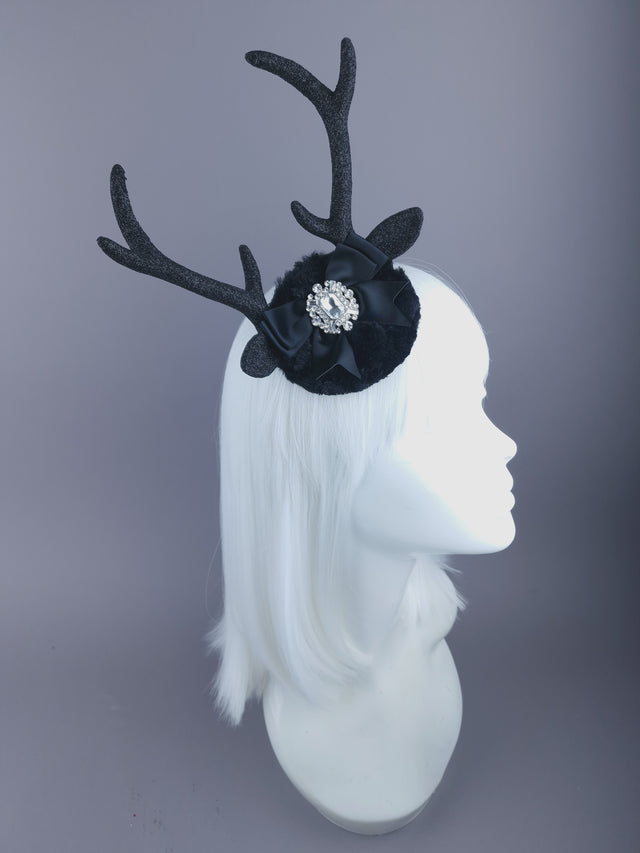 Deer Antlers, Jewel & Bow Mini Fascinator