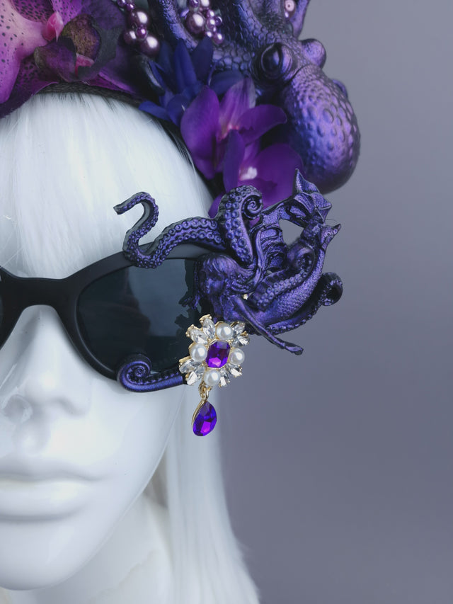 Pearls & Swine: Bespoke Commission Purple & Black Ship Headdress with Sunglasses