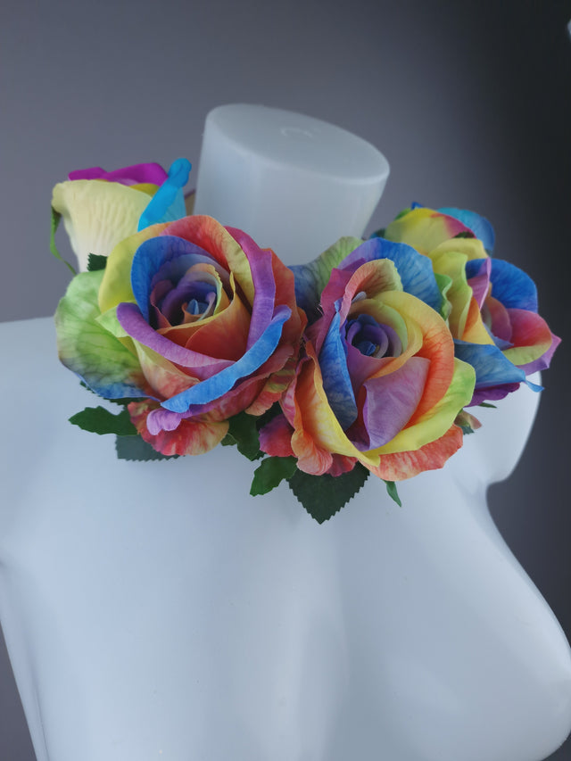 Pearls & Swine: Pride Rainbow Rose Flower Headdress & Neckpiece