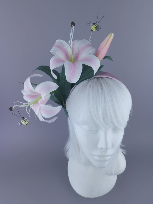 "Summa" Pastel Pink Flower & Bees Headdress