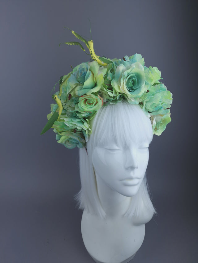 "Seduction"Green Flower & Praying Mantis Headdress